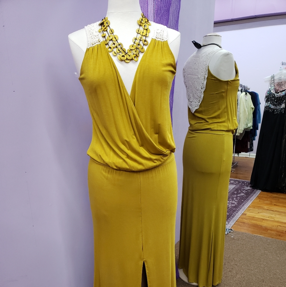 Mustard Gold  mock wrap dress